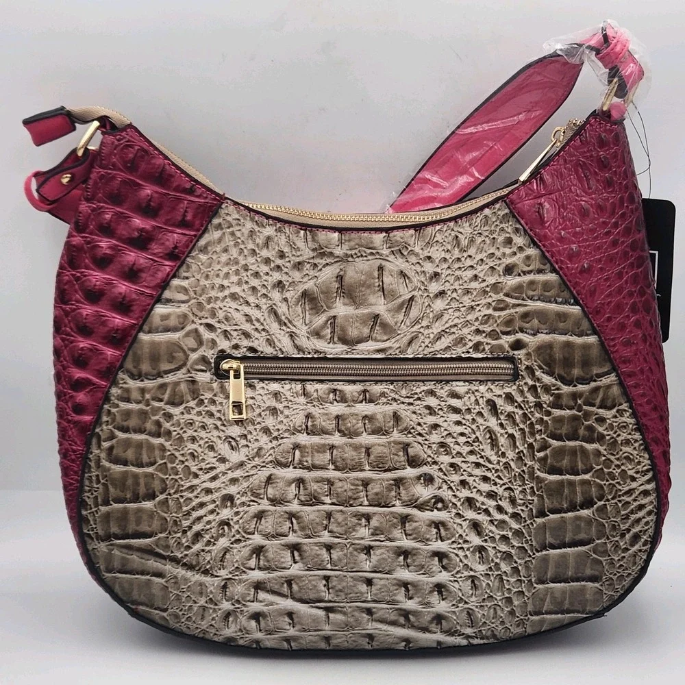 MKF Collection Nayra Embossed Shoulder Hobo Bag‎ Pink Charcoal By Mia K - NWT